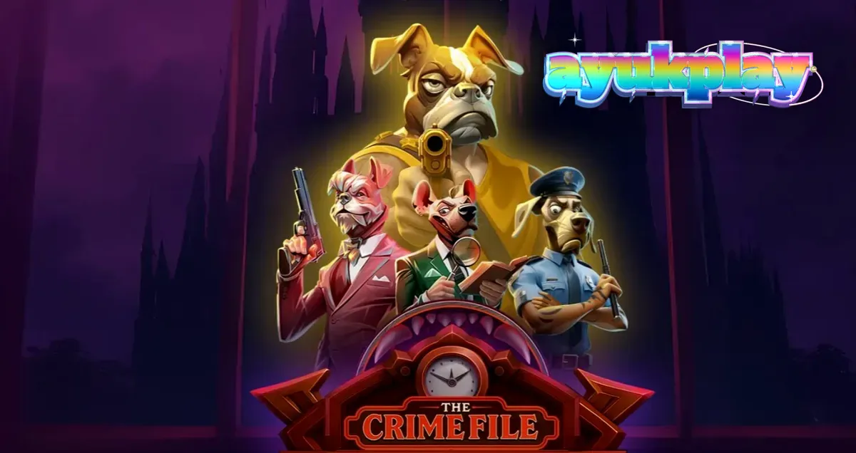 Tampilan visual slot The Crime File dengan tema detektif anjing noir